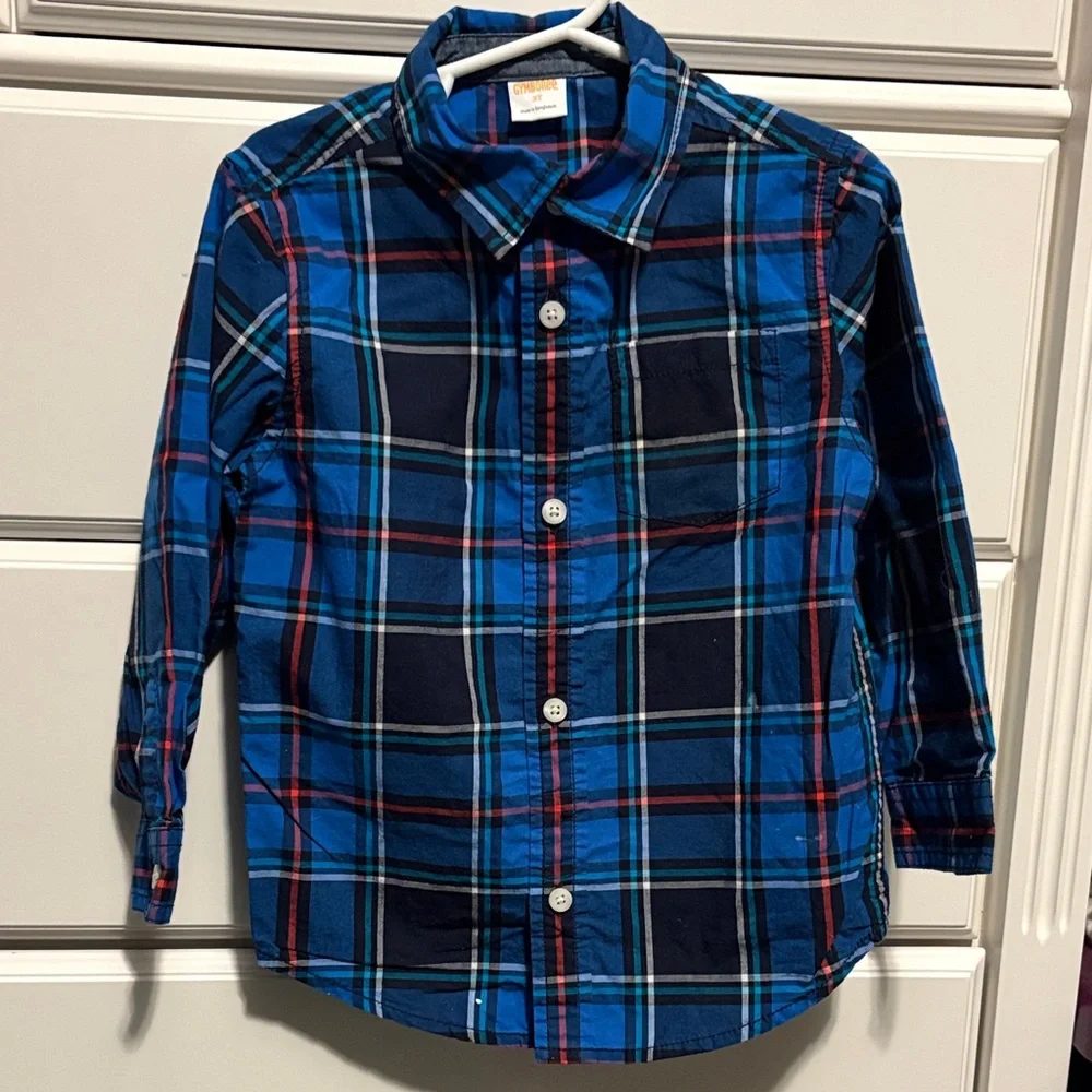 Gymboree Blue and Red Plaid Button Down Shirt size 3T